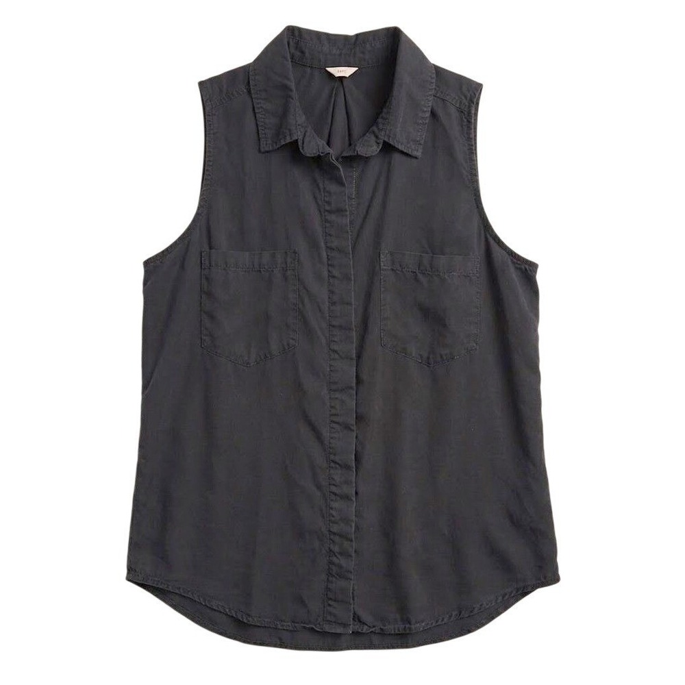 REBA Black Sleeveless Button Down Tencel Lyocell Blouse LARGE Fall Summer Spring